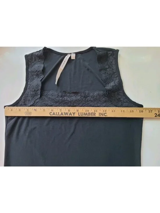 Susan Lawrence Y2K Black Tank Shell Cami Slinky Knit Top Womens S Lace Trim - Picture 3 of 12